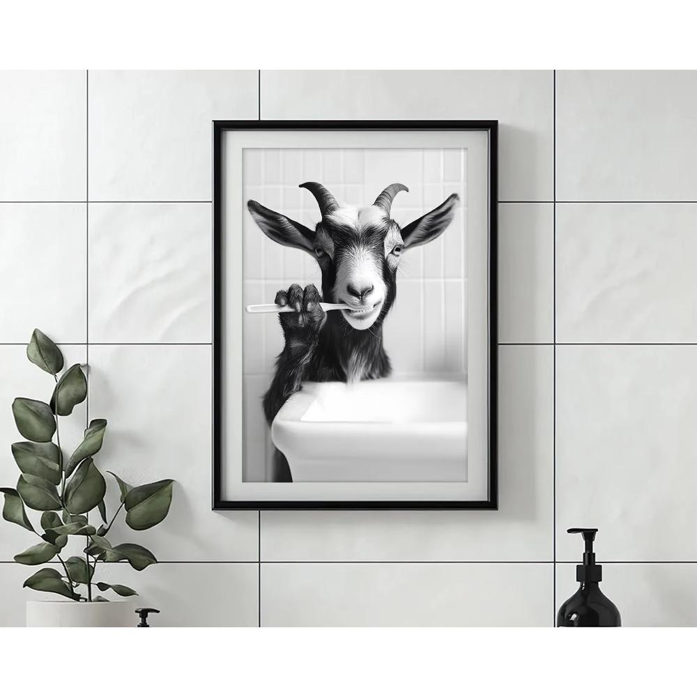 Brushing Teeth Animal Art Poster Lion Monkey Horse Rabbit Dog Cat Eagle Funny Bathroom Wall Stickers Bathroom Animals Home