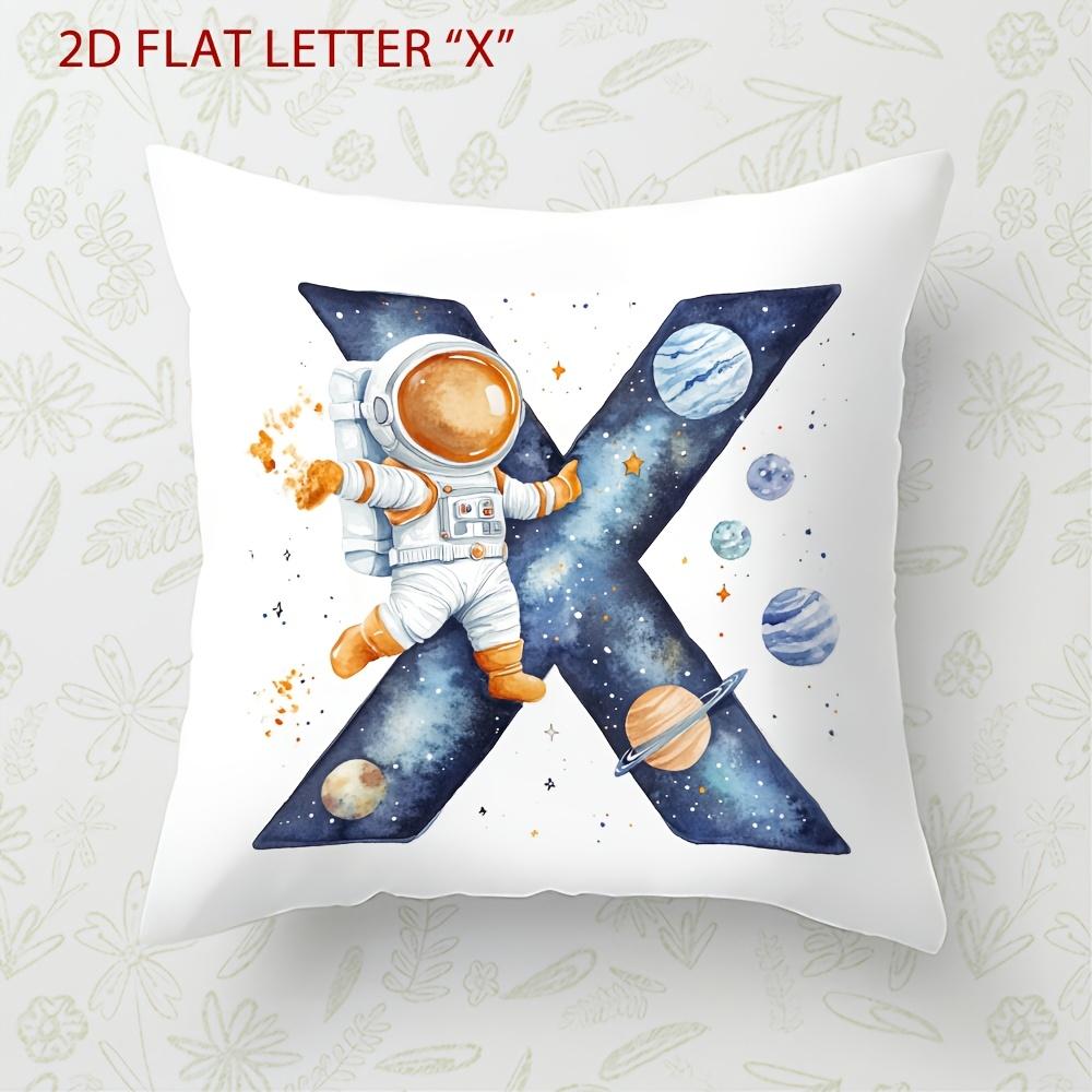 Astronaut Letter Print Pillow Cover Cosmic Space Theme Cushion Cover For Office Sofa Bedroom Living Room Home Decor Galaxy Style