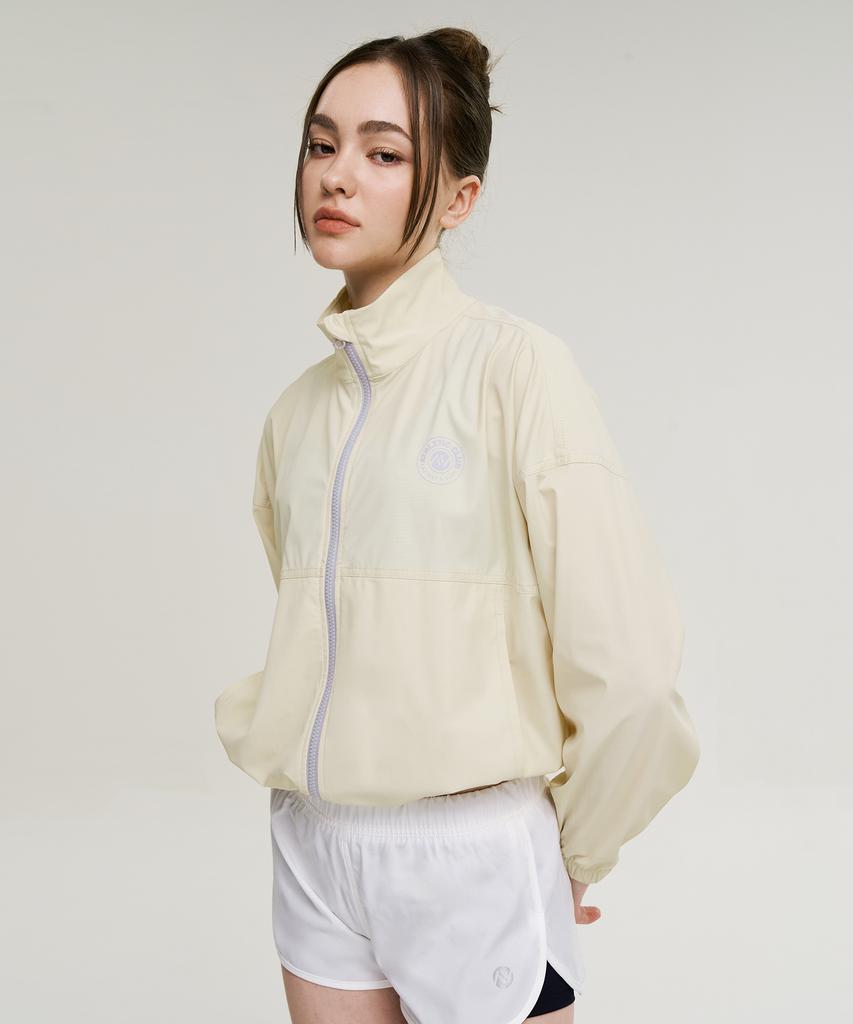 Leijibi Cool Touch Airlight Crop Loose Fit Women'S Zip-Up Rash Guard Cream Beige