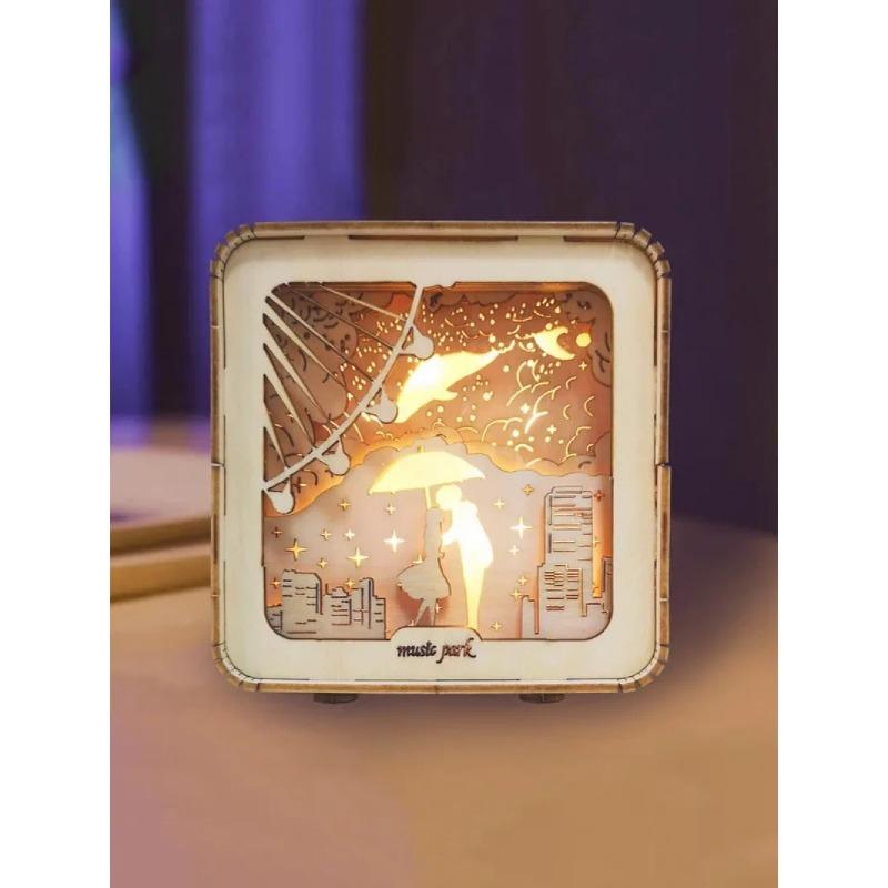 3D Holzpuzzle Nachtlicht, Holzpuzzles für Erwachsene Nachttischlampe, DIY 3D Holzpuzzles LED-Licht, Kreative Geschenke für Familie Freunde