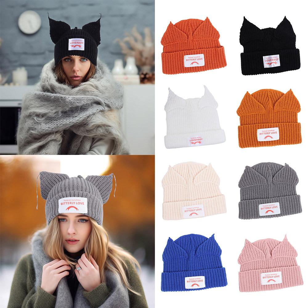 Warm Loverboy Cat Ear Knit Hat Hooded Cap Ear Protection Hat Pig Ear Woolen Hat Autumn and Winter