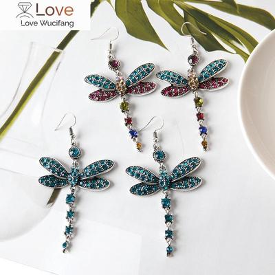 Creative Dragonfly Dangle Earring Retro Exaggerated Color Zircon Earring for Women  Drop Earings Fashion Jewelry