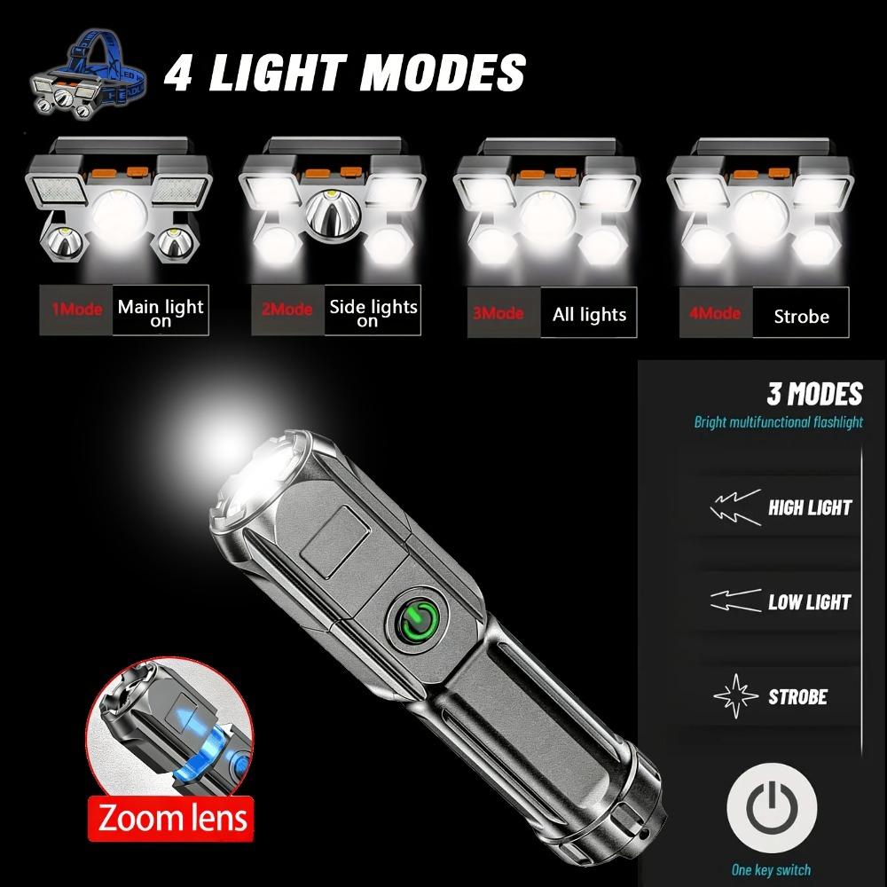 USB Rechargeable 5Led Headlamp ,Zoom Led Flashlight, Multiple Modes Mini Head Torch Light, for Outdoor Adventure Emergency Home