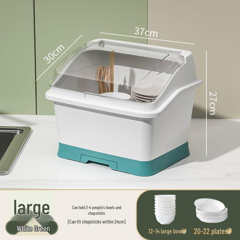 Bowl & Chopstick Storage Box with Lid - Kitchen & Dorm Use, Plastic with Drainage, Bowl & Plate Shelf Organizer, Cabinet Bowl Rack