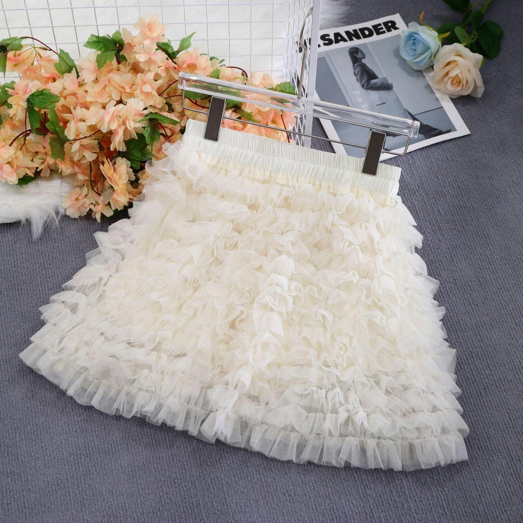 Korean Style Women's High Waist Mesh A-line Puffy Skirt - Autumn 2025