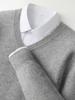 Men's 100% Pure Wool V-Neck Sweater, Medium Thickness, Versatile Solid Color Knitwear for Autumn and Winter