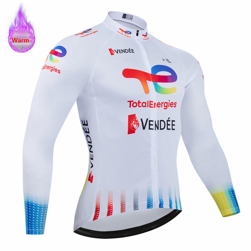 Total Energies Team Ropa Ciclismo Warm Winter Thermal Fleece Cycling Clothes Men Jersey Suit Outdoor Riding Bike MTB Bib Pants