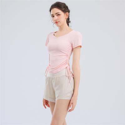 Summer Quick-dry Drawstring Short-sleeved Clothes, Suitable For Morning Jogging, Training, Sports, Professional, High-end, Fashionable Yoga Wear