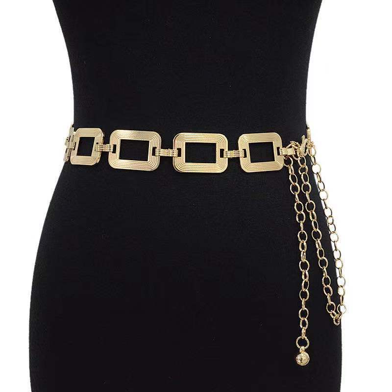 

European and American Belt Women s Simple Fashion Square Buckle Texture Decorative Metal Chain Waist Seal with Skirt Coat 60-85cm