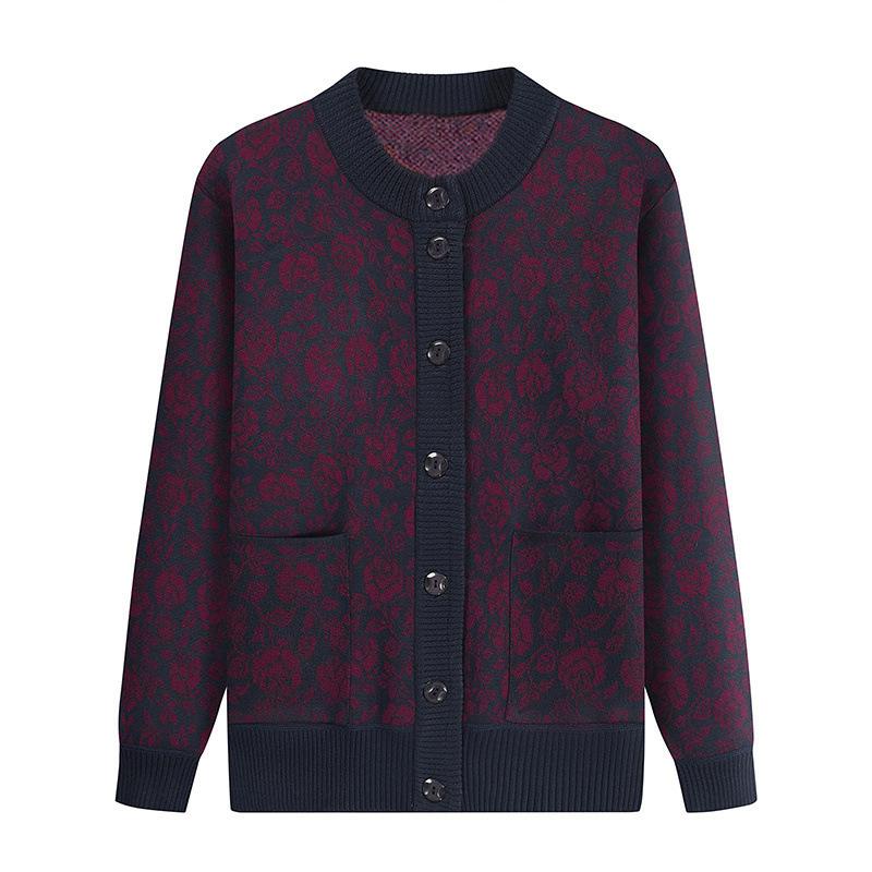 Sweater Women's Old Lady Autumn Sweater Coat Large Size Autumn/Winter Mom's Knitted Sweater Cardigan Warm Sweater Coat