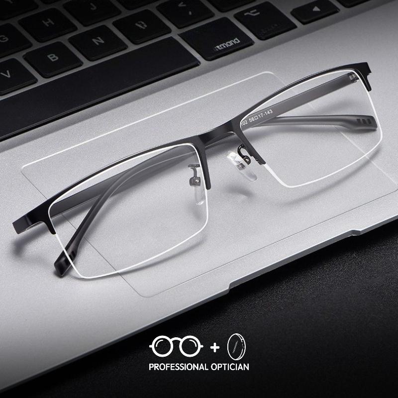Ultra-Light Metal Alloy for Men Business Half Frame Myopia Hyperopia Astigmatism Anti Blue Light Prescription Optical Glasses