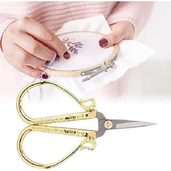 European Retro Scissors, Vintage Stainless Steel Scissors Mini Vintage Sewing Scissors Creative Cross Stitch Classical Cutting DIY Crafts Tool (Gold)