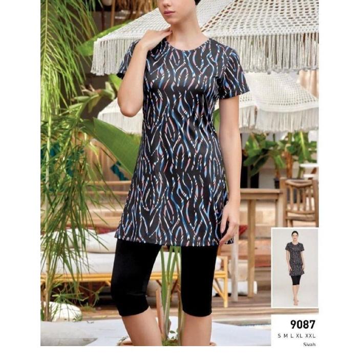 2025 Summer Floral Swimwear Set Print - Short Sleeve Tunic and Cropped Leggings Set - Muslim Swimwear - UV Protection Beachwear - Summer Burkini