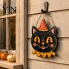 Outdoor Ghost Door Decorations Halloween Wooden Hanging Pendant with Lanyard, Retro Ghost/Pumpkin/Skull/Black Cat Black Wall Art for Front Porch Party