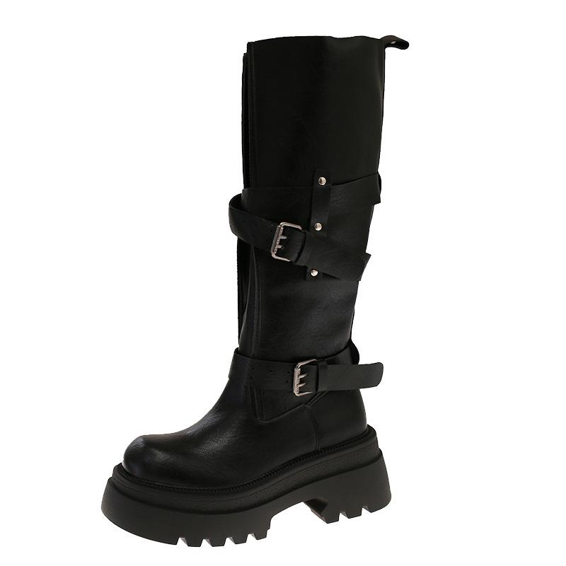But knee boots 2025 new women's boots spring and autumn models temperament super fire retro lightweight belt buckle boots