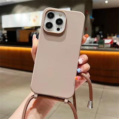 Çapraz Askılı Askı Mat Silikon Telefon Kılıfı iPhone 16 15 Pro Max 14 13 12 11 Kolye Askısı Kordonu Candy Yumuşak Darbeye Dayanıklı Kapak
