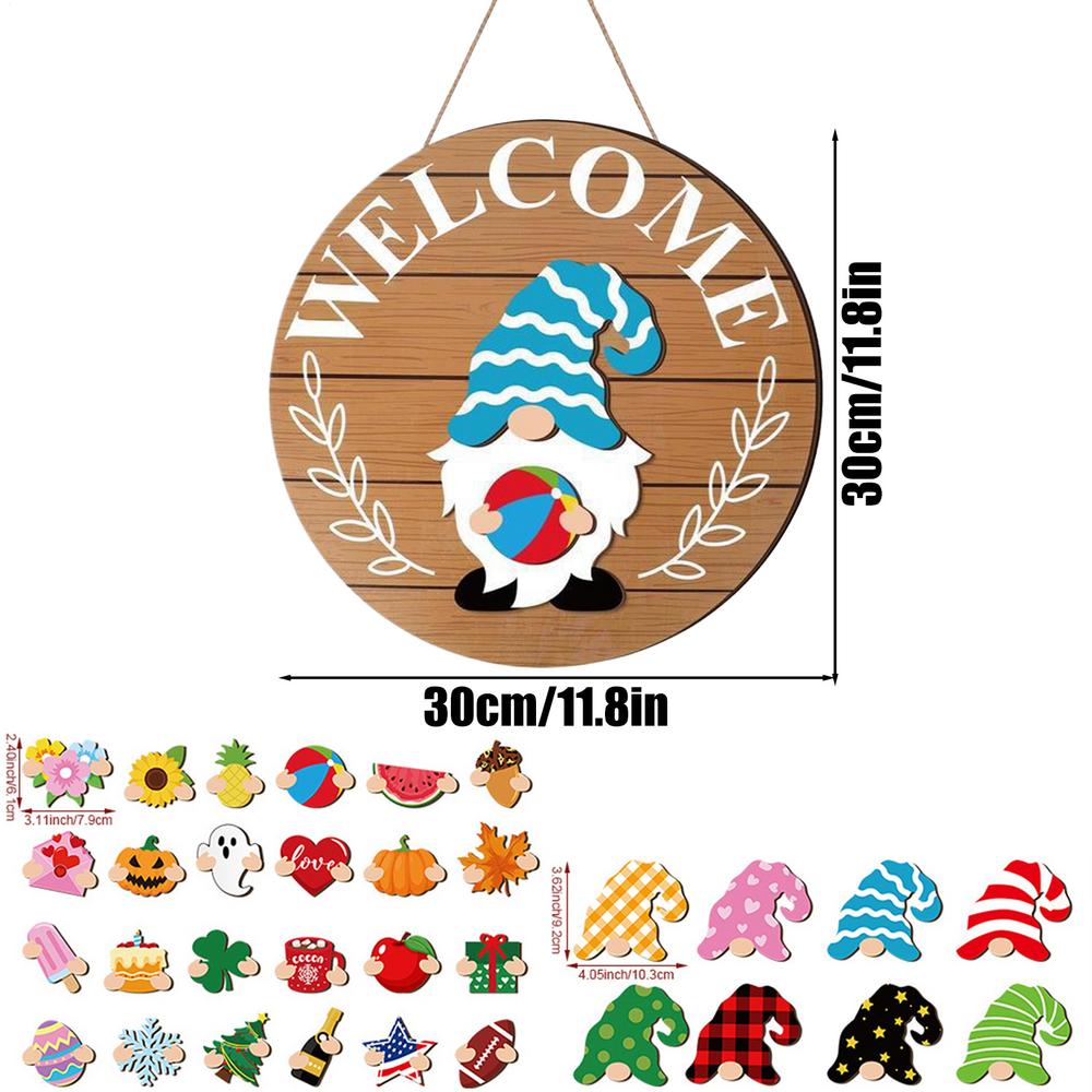 

Interchangeable Wooden Gnome Welcome Sign Interchangeable Wooden Seasonal Sign Holiday Decor With Magnet Pieces And Detachable