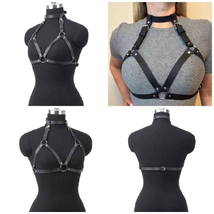 Adjustable Punk Waist Body Chain Belt Gothic Style PU Leather Halter Chest Harness For Women Daily Wear and Parties