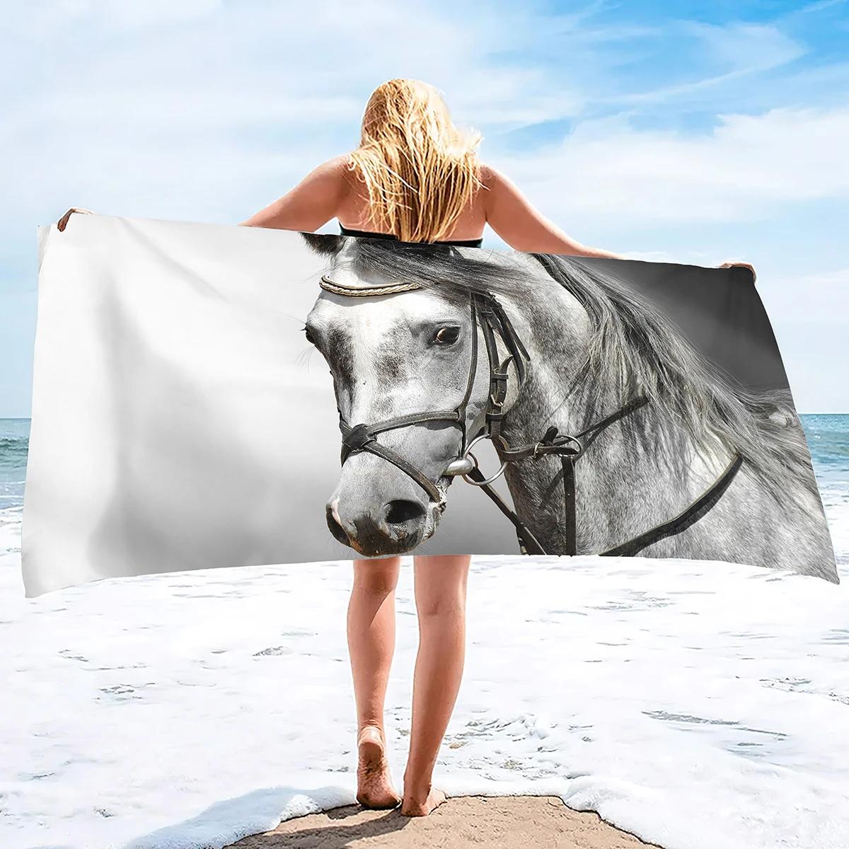 

3D Horse Beach Towel Microfiber Quick-Drying Bath Convenient Thin Blanket Suitable for Swimming Travel Yoga Camping W30*H60(CM)
