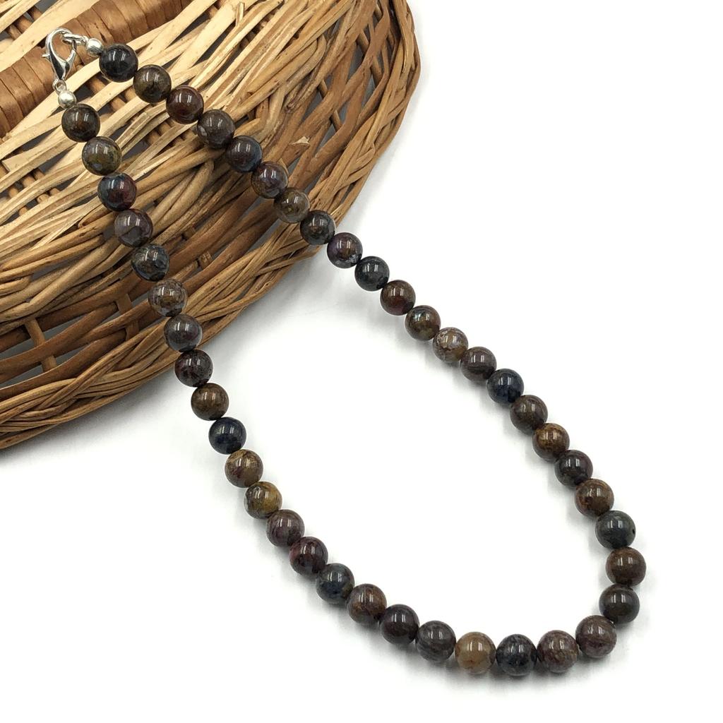 8mm Natural African Pietersite Gemstone Round Beads Handmade Jewelry Adjustable Choker Pretty Necklace 17-20" 8BN-54