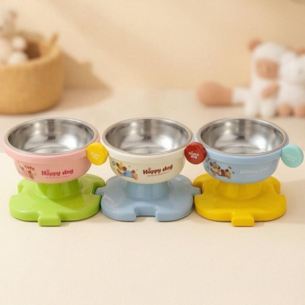 Stainless Steel Bowl Elevated Pet Bowl Neck Protection Cartoon Anti-Choking Cat Bowl Detachable Large-Capacity