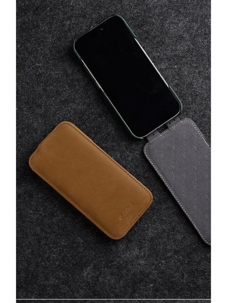 Melkco Genuine Leather Flip Case for iPhone 16 Pro Max/Plus - Magnetic Protective Cover