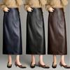 Luxurious Mid-Length Lambskin Leather Skirt with Stylish Slit for Women - Perfect for Autumn and Winter Elegance