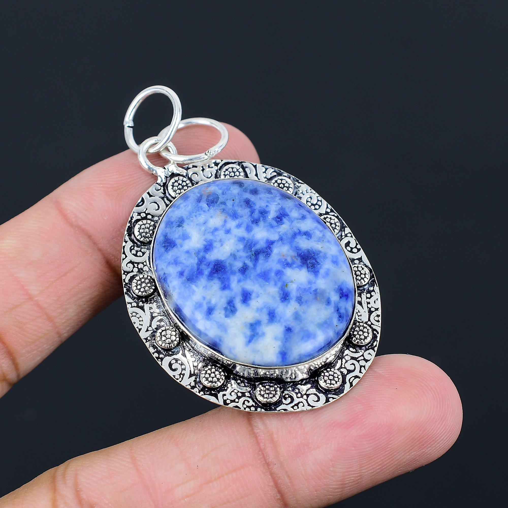 Friendship Day Sale Oval Sodalite Gemstone Sterling Silver Bezel Pendant Jewelry