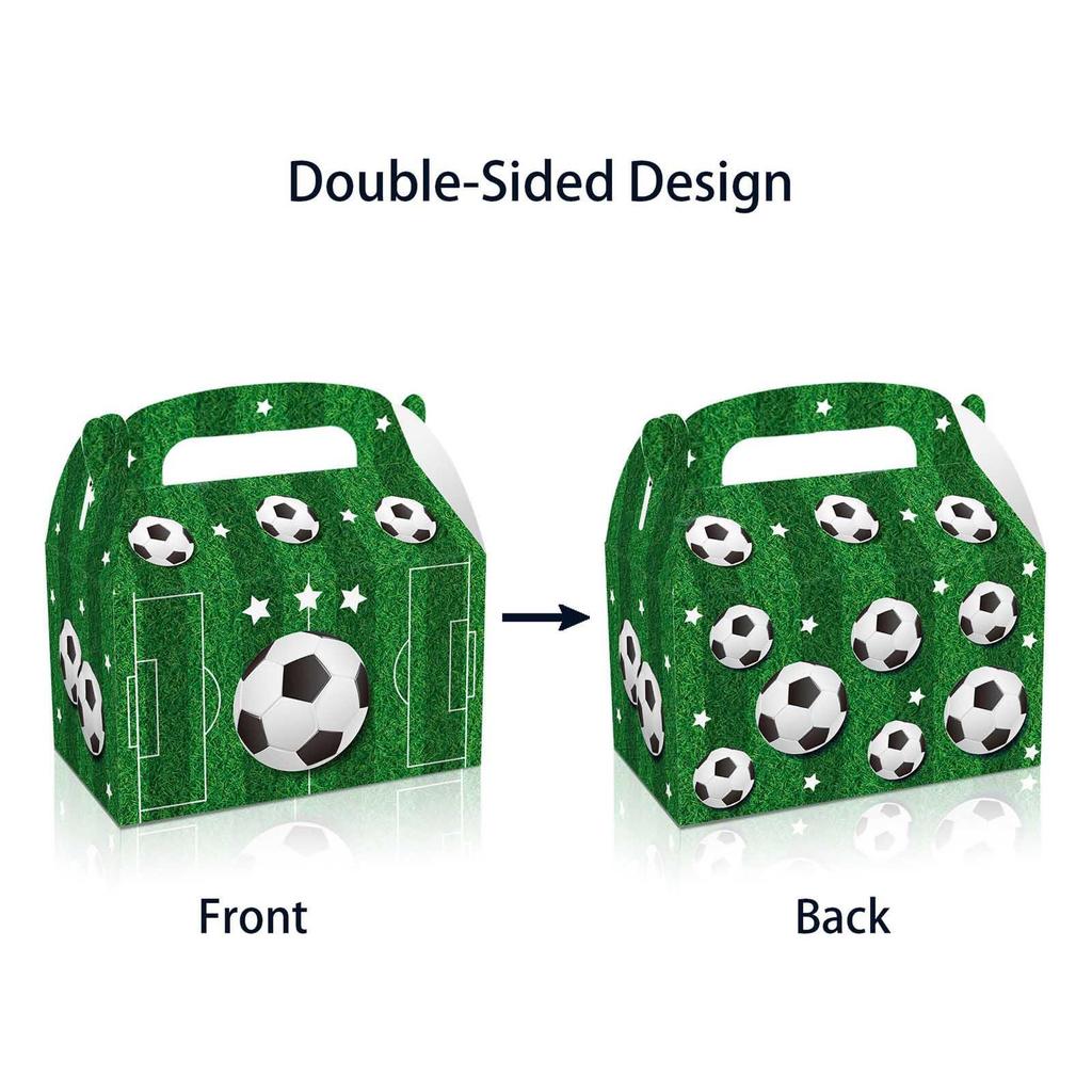 24 Pieces Soccer Treat Box Party Gift Boxes with Handle for Kids Birthday Soccer Party Favor Candy Box