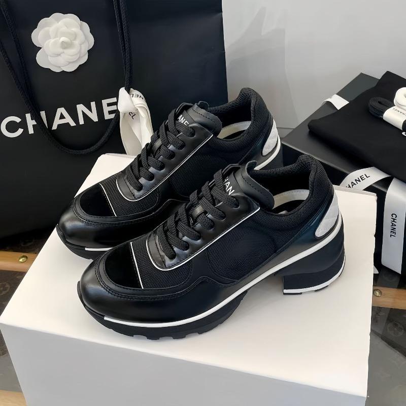 

Xiaoxiangfeng high-heeled sneakers leather platform casual shoes lace-up heightening dad shoes panda color matching board shoes women 35