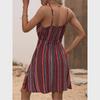 Evropské a americké horké prodeje Pruhované šaty s výstřihem do V na špagetová ramínka a zavinovacím střihem - Kolekce léto 2024