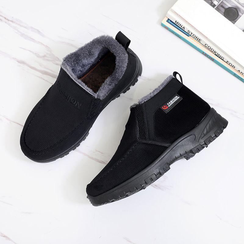 New Old Beijing Cloth Shoes Men's Middle-aged and Elderly Velvet Warm and Non-slip Middle-aged Father Elderly Father Men's Shoes Winter