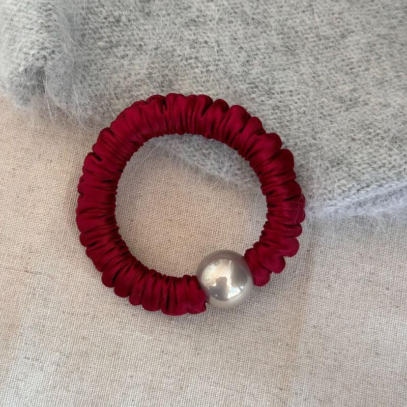 Red Satin Pleated Small Intestine Hairband Elastic Hair Tie Bun Hairpin Scalp Hair String Hair Accessory