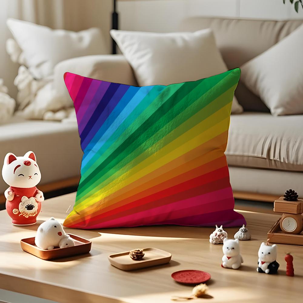 Color Blocking Art Cushion Cover Anti-dustmite Pillowcase Invisible Zipper Silky Short Plush Sofa Cushion Cover