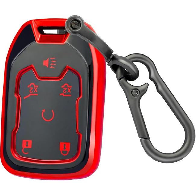 For GMC Key Fob Cover With Keychain, Key Case Shell TPU Full Protection Compatible With GMC Chevy Silverado Suburban Tahoe Acadia Terrain Yukon