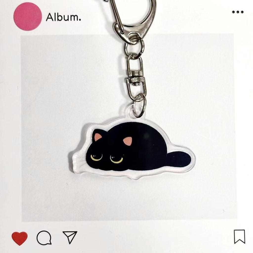 2D Zeichentrickkatze Acryl Schlüsselanhänger - Niedlicher Schwarzer Kater Rucksack Anhänger