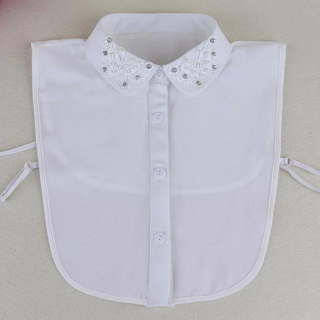 Fashion Ladies Fake Collar for Women Chiffon Fake Collar Rhinestone False Collar Lapel Detachable Button Half-Shirt Blouse Top
