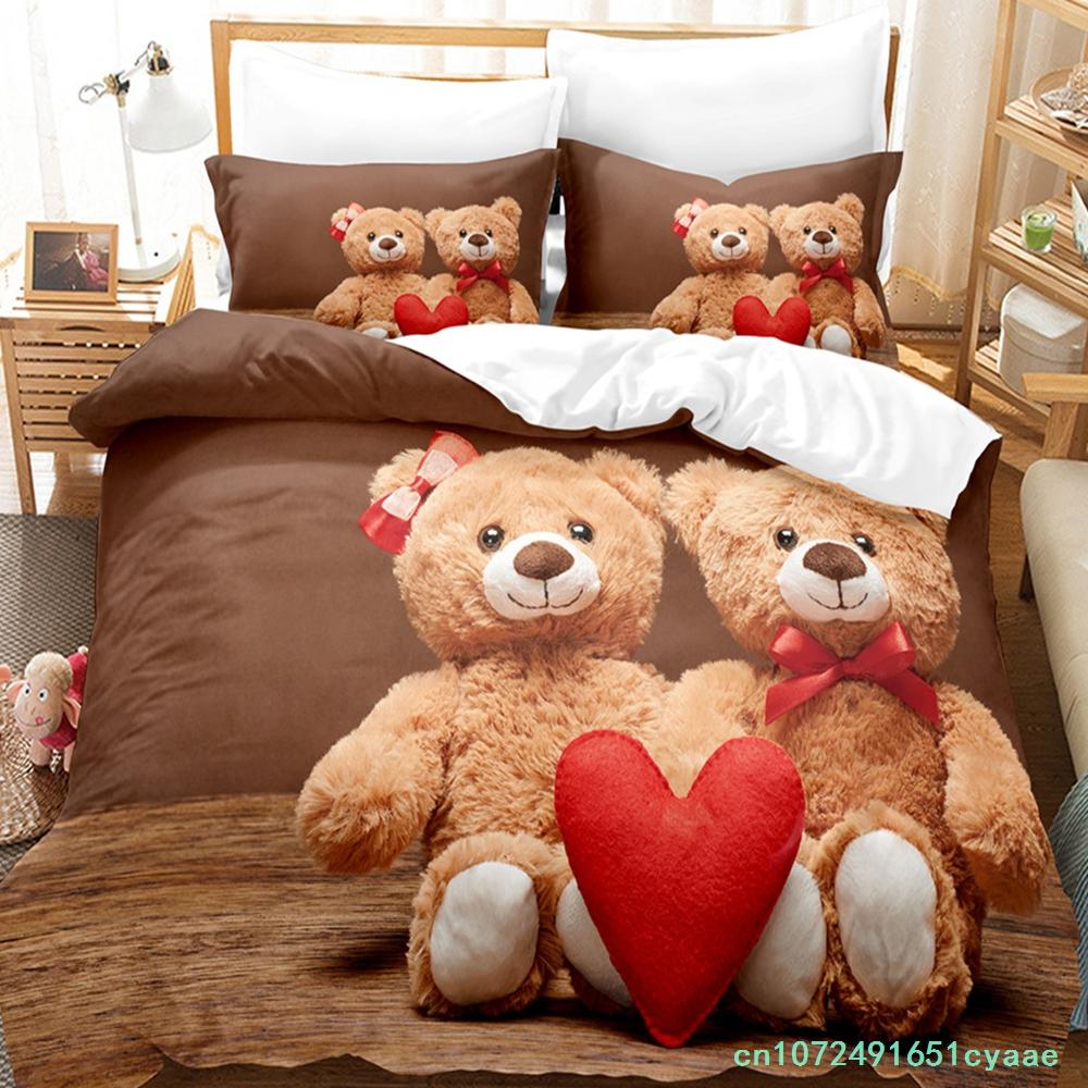 Teddy Bear Bedding Set Single Twin Full Queen King Size Plush Bear Bed Set Aldult Kid Bedroom Duvetcover Sets 3D Print 015