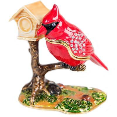 [Q3868] - Schmuckschatulle 'Roter Vogel' rot braun - 80x70 mm