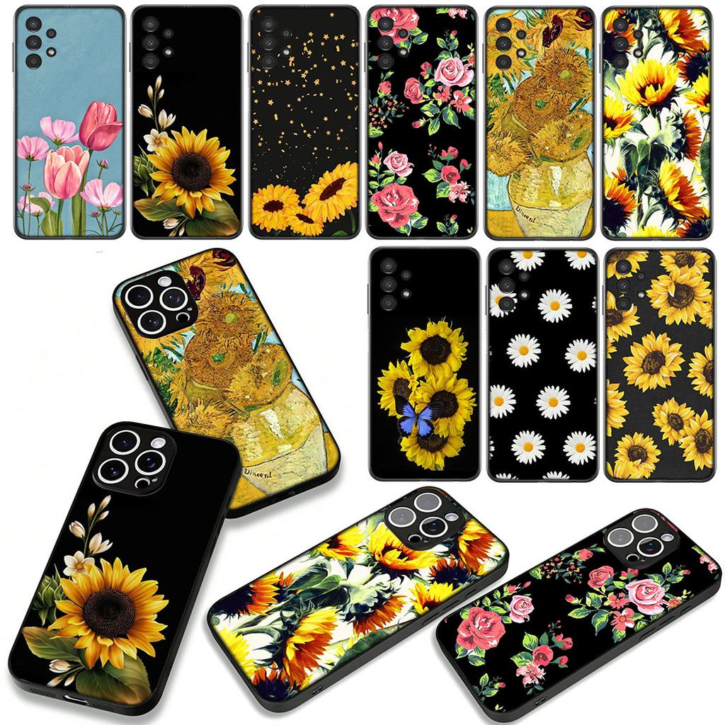 Sunflower Flower Painted Yellow Phone Case for Samsung Galaxy S25 S23 S22 S24 FE Ultra Plus A56 A05 A06 A15 A16 A57 S7 Edge