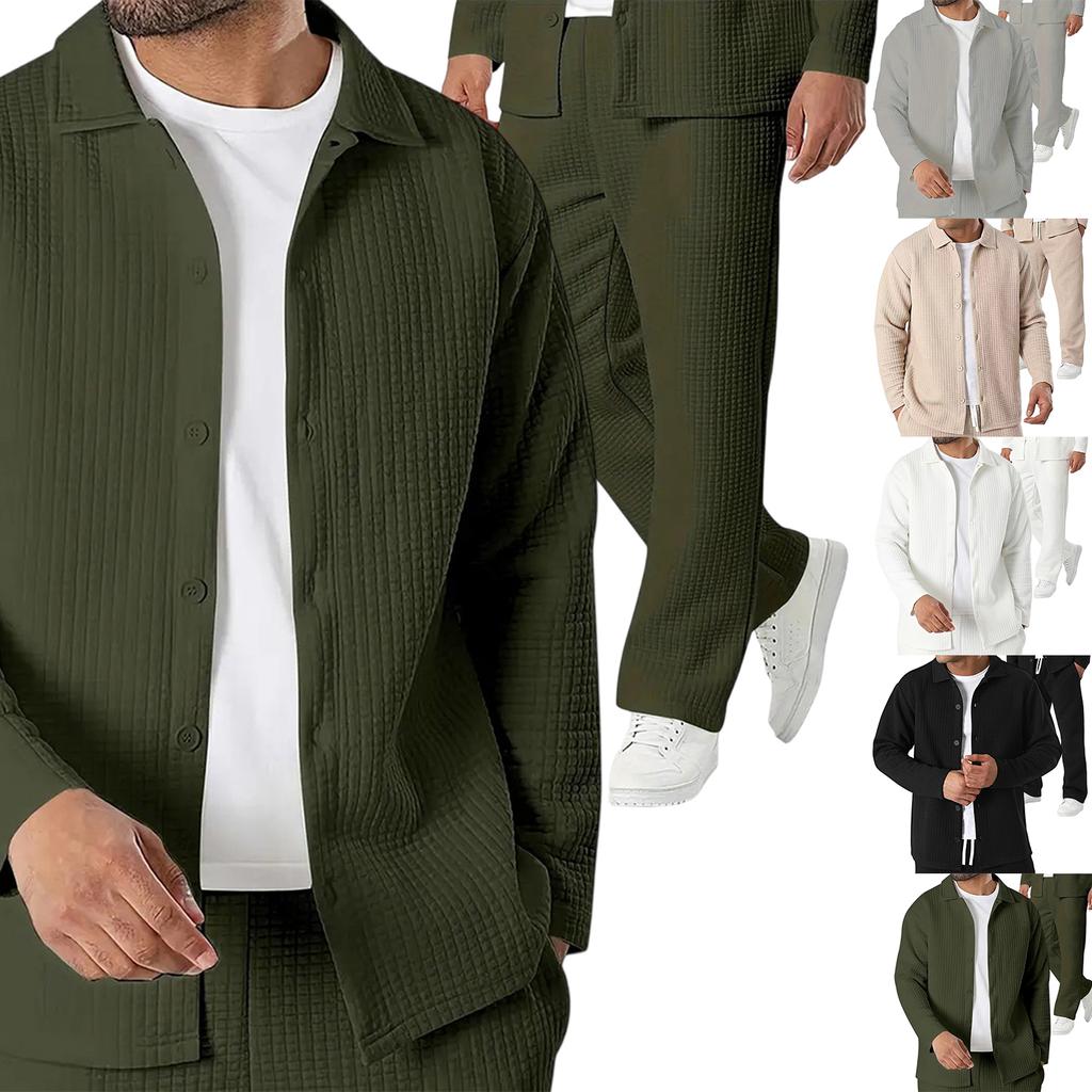 Herren Knitterarm Klein Kariert Revers Jacke Anzug Herren Modischer Langarm Hosenanzug