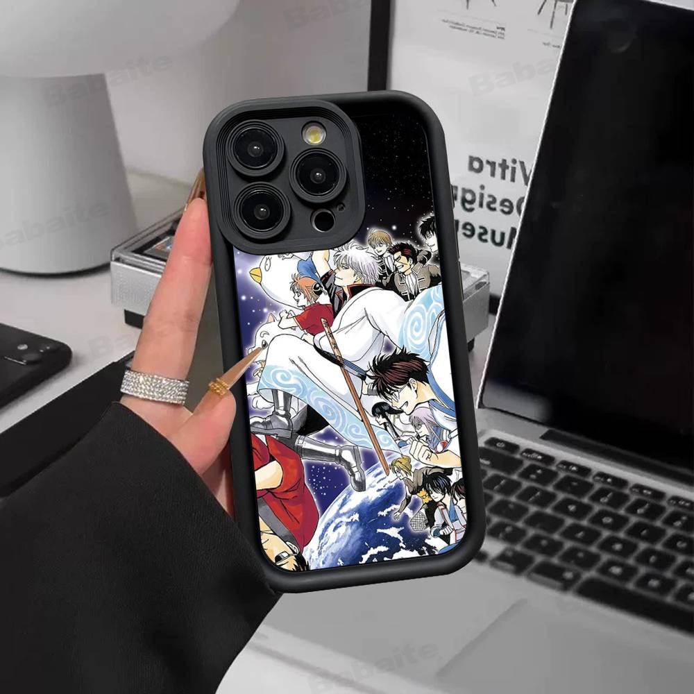 Funny Anime GINTAMA Silicone Soft Phone Case For IPhone 17 16 15 14 Plus 13 12 Mini 11 Black Cover