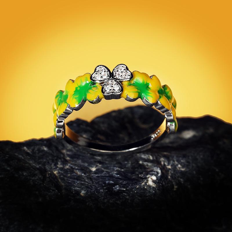 New Style Fresh Forest Enamel Glaze Flower Ring Personality Cherry Diamond Ring Ring Women