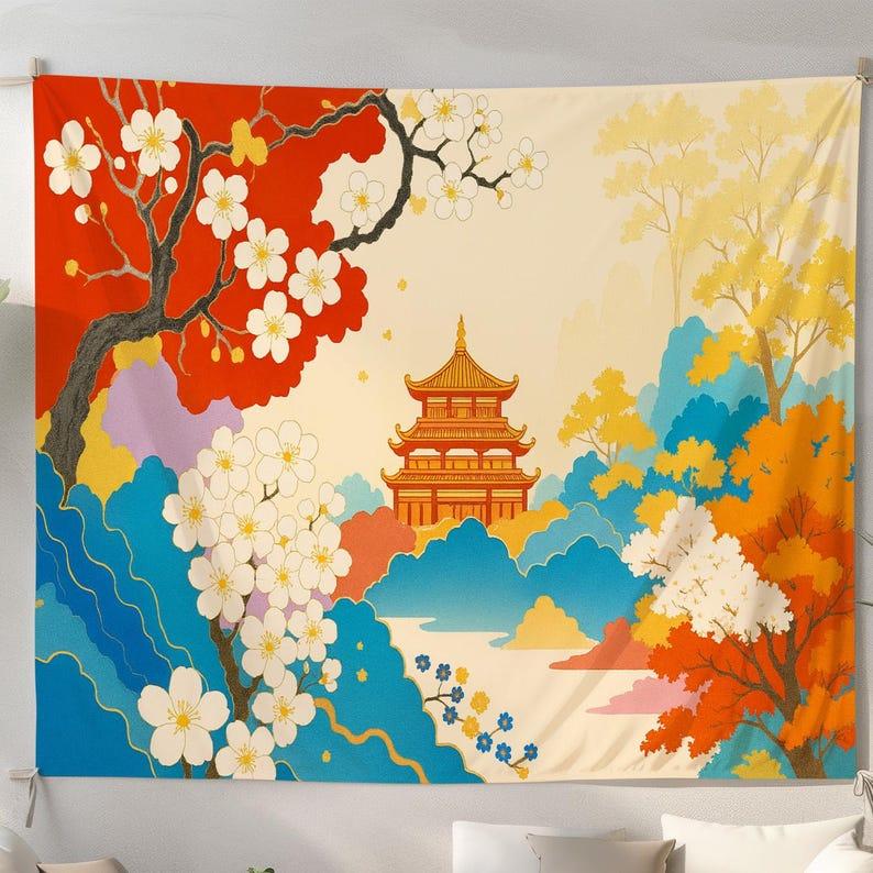 Japanese pagoda tapestry 75x100 чёрный