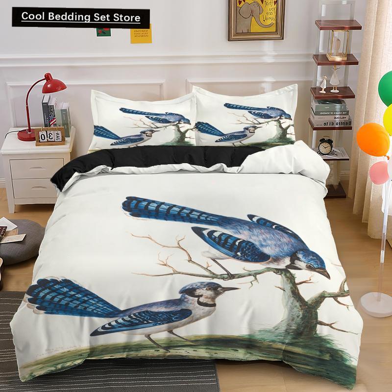 Cartoon Bird Print King Queen Duvet Cover Colorful Cute Pet Birds Bedding for Adult Fashion Animal 2/3pcs Polyester Quilt Cover