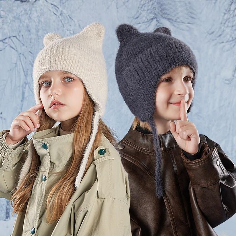 Toddler Knitted Hat With Cartoon Animal Embellishments For Cold Weather Outdoor Use