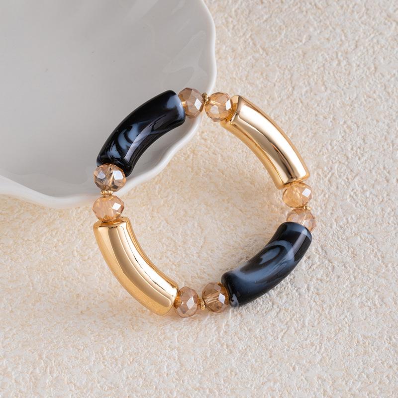 Fashion Personalized Acrylic Elbow Bracelet, Curved Bamboo Tube Smudged Retro Marble Pattern Bracelet.