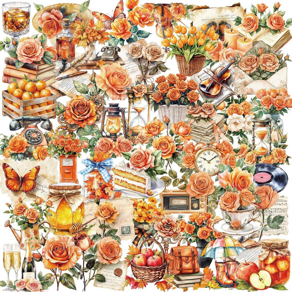 Floral Ink PET Transparent Stickers for Phone, Laptop, Suitcase, and Cup Decoration