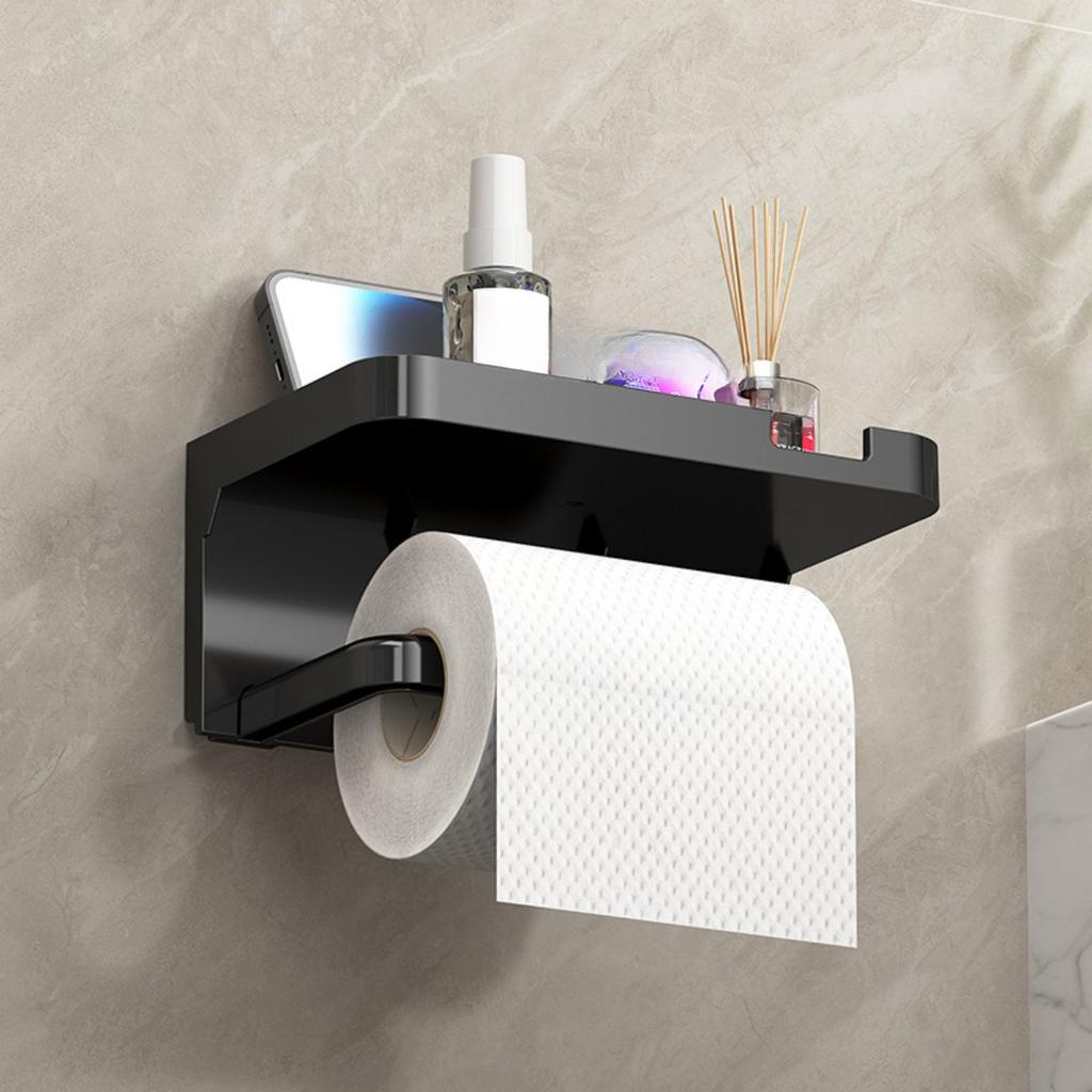 1 Wall Mounted Toilet Paper Holder, with Mobile Phone and Perfume Holder - No Need To Drill, Durable Plastic Bathroom Storage Box