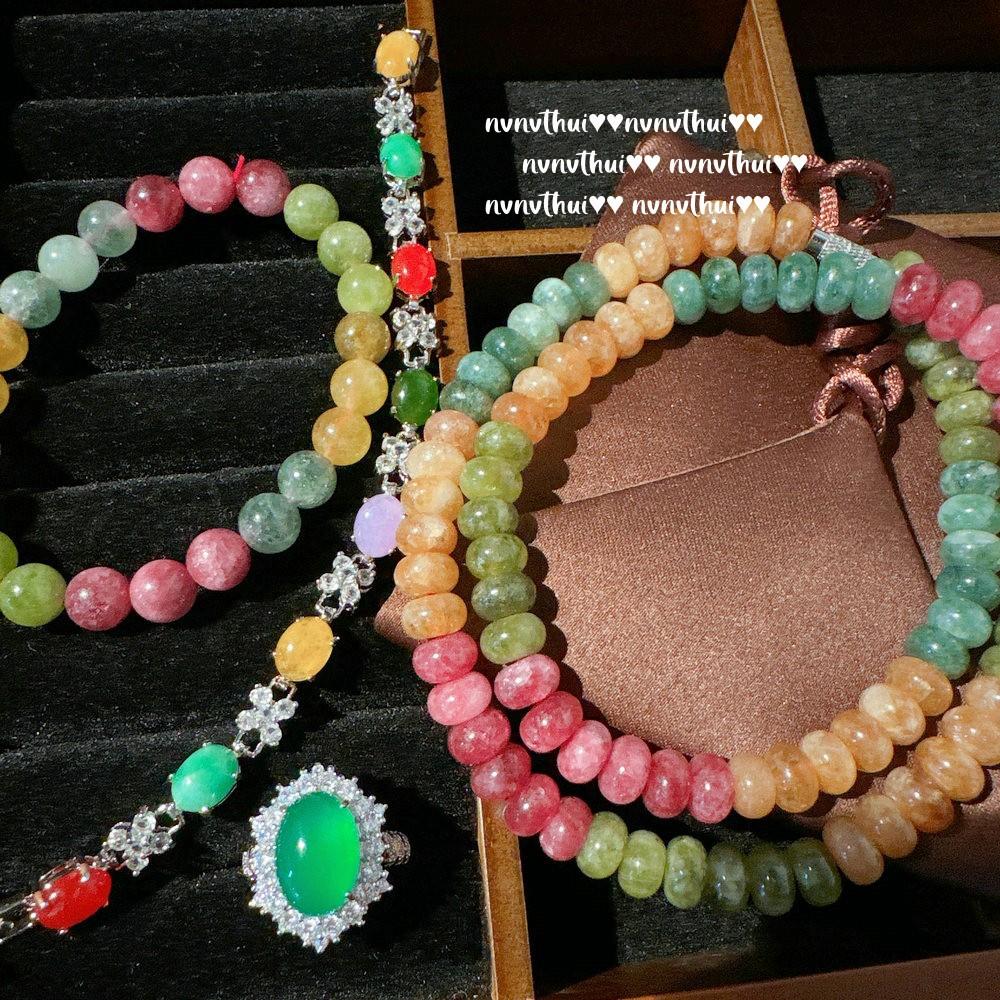 Tourmaline Abacus Rainbow Chalcedony Flower Bracelet, Power Power Of The Same Style, New Chinese Tourmaline Round Bead Necklace Bracelet Set